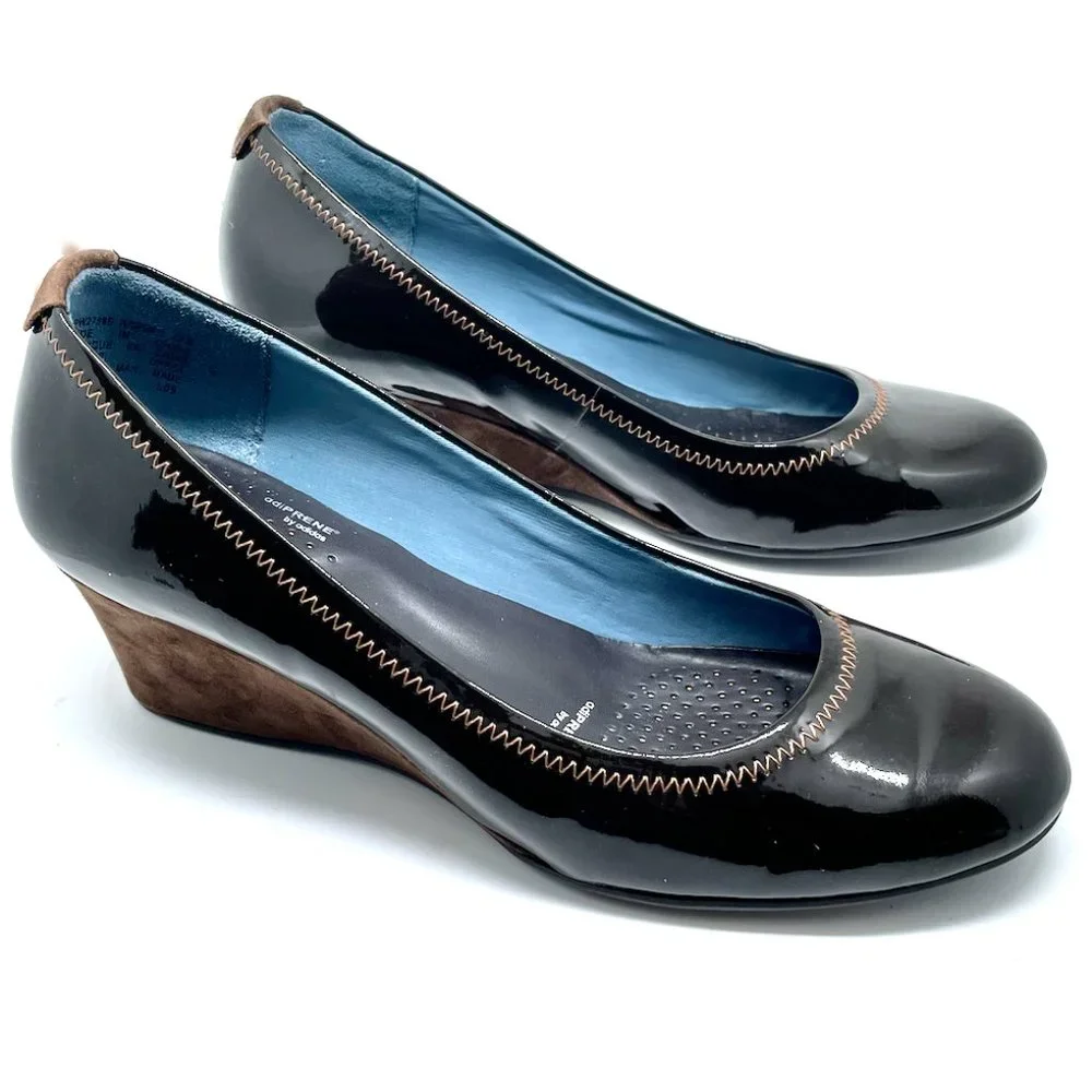 Rockport adiPRENE Brown Patent Leather & Suede Wedge Pumps Women’s 5.5